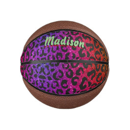 Eleganter farbiger Glitzer-Tierdruck 3D Monogramm Mini Basketball