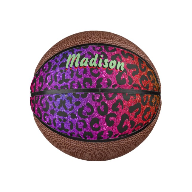 Eleganter farbiger Glitzer-Tierdruck 3D Monogramm Mini Basketball (Vorderseite)