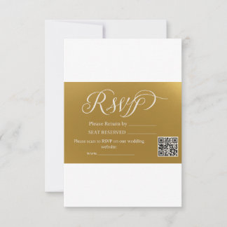 Eleganter Faux-Goldfolien-Script-QR-Code-Hochzeits RSVP Karte