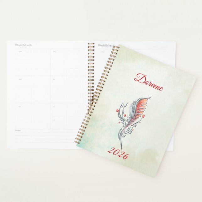 Eleganter Feder-Blumen-Aquarell-Planer Planer (Anzeige)