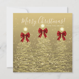 Eleganter Feiertag Gold-Rote Weihnachtsbäume Gruß Feiertagskarte