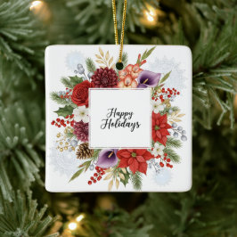 Eleganter Feiertags-Blumenkranz Frohe Feiertage Keramikornament
