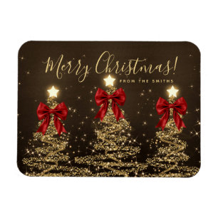 Eleganter Feiertags-Gold-Rot-Weihnachtsbaum-Gruß  Magnet