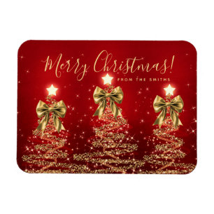 Eleganter Feiertags-Gold-Rot-Weihnachtsbaum-Gruß Magnet