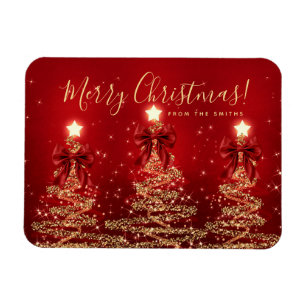 Eleganter Feiertags-Gold-Rot-Weihnachtsbaum-Gruß Magnet
