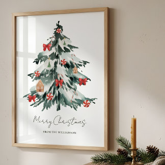 Eleganter Feiertags-Wasserfarben-Weihnachtsbaum Poster