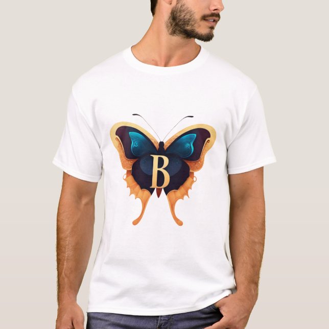 Eleganter, feiner "B"-Schriftart mit Butterfly T-Shirt (Vorderseite)