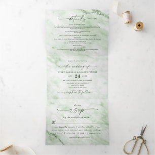 Eleganter Fern Green Marble mit Foil Wedding Dreifach Gefaltete Einladung