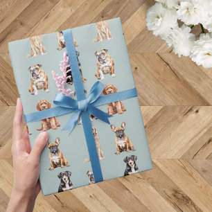 Eleganter Festlicher Hellblauer Hundewelpe Geburts Geschenkpapier