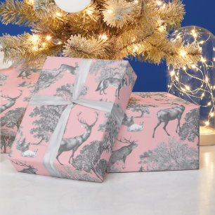 Eleganter festlicher Toile Fox Deer Rabbit Gray Pi Geschenkpapier