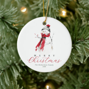 Eleganter festlicher Wasserfarben-Schneemann Frohe Keramik Ornament