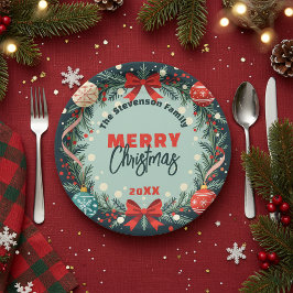 Eleganter festlicher Weihnachts-Ornament-Kranz Pappteller