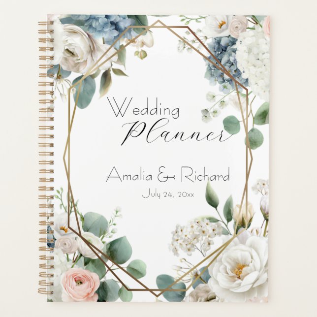 Eleganter Flora personalisierter Hochzeitsplaner Planer (Vorderseite)