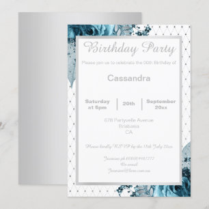 ELEGANTER FLORAL AQUA BLUE SILVER NETTING GEBURTST EINLADUNG