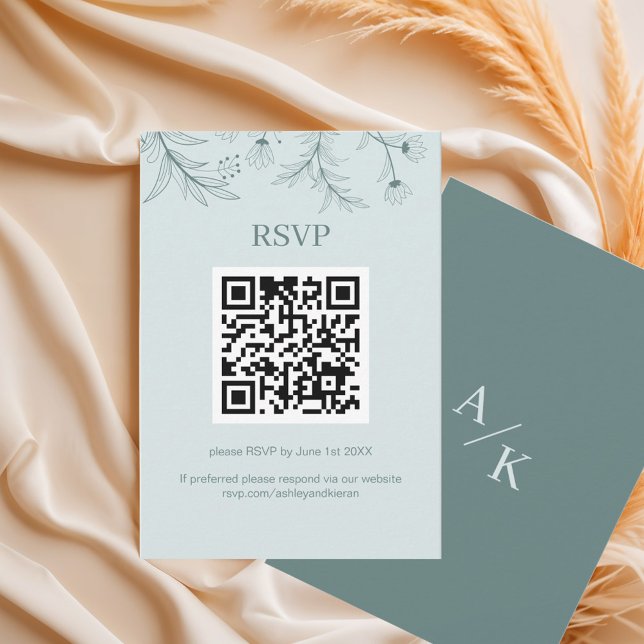 Eleganter floral Aquamarin Wedding QR-Code RSVP Karte (Von Creator hochgeladen)