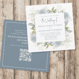 Eleganter floral Dusty Blue Classic Rose QR Code Einladung