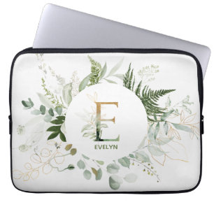 Eleganter floral E Green Laptop Schlauch Laptopschutzhülle