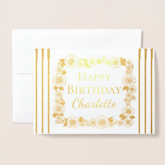 Eleganter Floral Frame Happy Birthday Real Gold Folienkarte