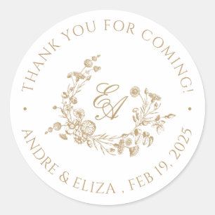 Eleganter Floral Gold Monogram Classic Round Stick Runder Aufkleber