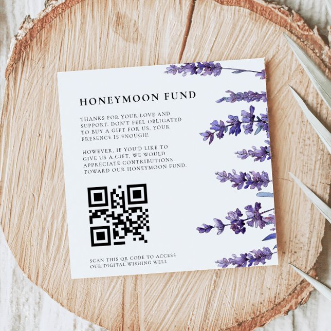 Eleganter Floral Lavender Honeymoon Fund QR Code Begleitkarte (Von Creator hochgeladen)