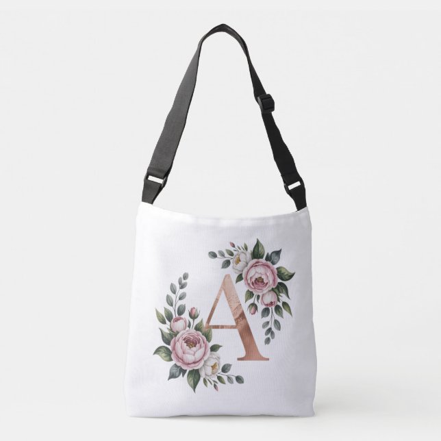 Eleganter Floral Letter Monogram Tote Bag Tragetaschen Mit Langen Trägern (Vorderseite)