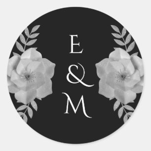 Eleganter Floral Monogram Silver Glitzer Wedding Runder Aufkleber