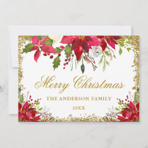 Eleganter Floral Poinsettia Christmas Gold Glitzer Karte