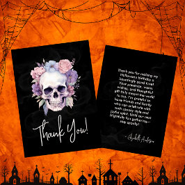 Eleganter Floral & Skull Gothic Halloween Geburtst Dankeskarte