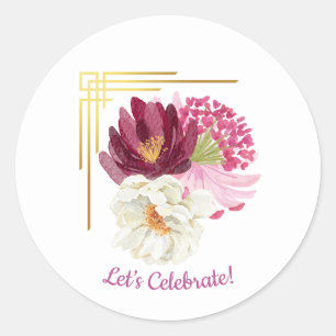 Eleganter Floral-Wasserfarben-Geburtstagsaufkleber Runder Aufkleber