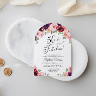 Eleganter Floral Watercolor 50. Geburtstagsparty A Einladung
