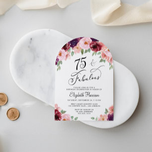 Eleganter Floral Watercolor 75. Geburtstagsparty A Einladung
