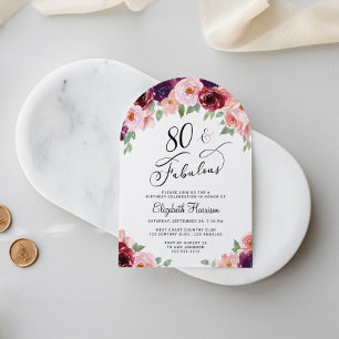 Eleganter Floral Watercolor 80. Geburtstagsparty A Einladung