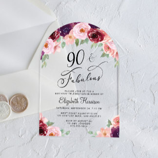 Eleganter Floral Watercolor 90. Geburtstagsparty A Acryleinladungen