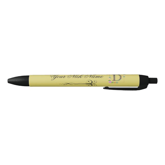 Eleganter floraler Anfangsbuchstabe D Kugelschreiber (Unterseite)