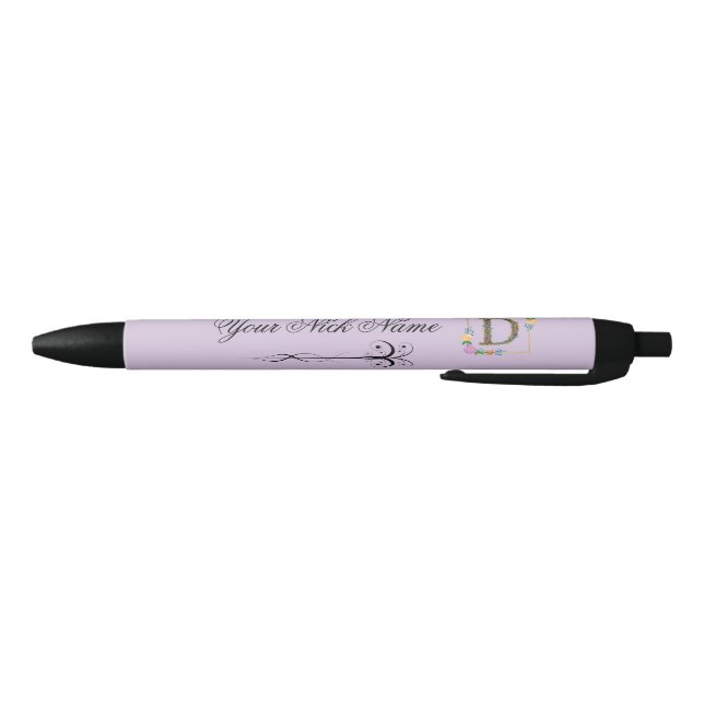 Eleganter floraler Anfangsbuchstabe D Kugelschreiber (Unterseite)