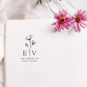 Eleganter floraler Bibliotheksbuch-Stempel mit Ini Gummistempel