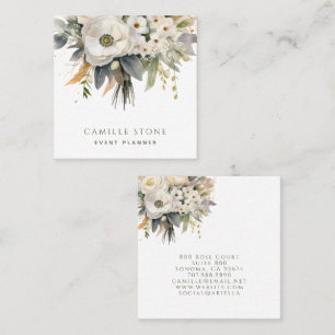 Eleganter floraler Blüten-Eventplaner in Schwarz Quadratische Visitenkarte