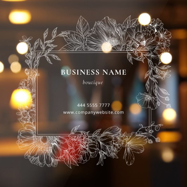 Eleganter floraler Boutique Salon Fensteraufkleber (Elegant Floral Border Boutique Salon Business Name Window Cling)