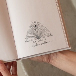 Eleganter floraler Buch-Ex-Libris-Stempel Gummistempel