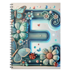 Eleganter floraler Buchstabe E mit Schmetterlingen Notizblock