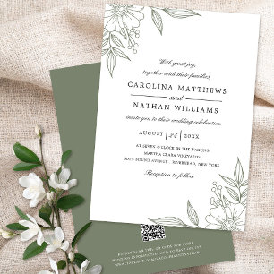 Eleganter floraler Corners Wedding Sage Green QR C Einladung