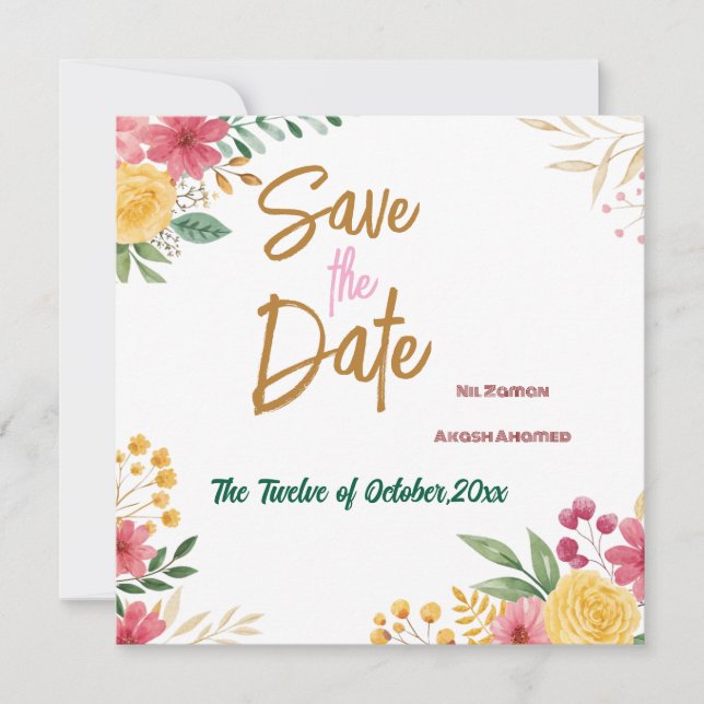 Eleganter floraler Dualname Save the Date (Vorderseite)