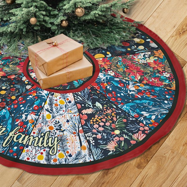Eleganter floraler falscher Patchwork-Weihnachtsba Polyester Weihnachtsbaumdecke (Von Creator hochgeladen)