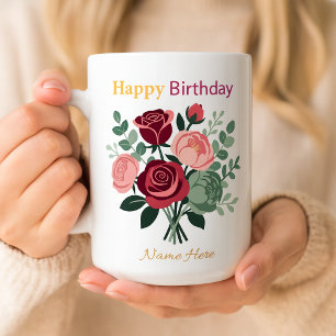 Eleganter floraler Geburtstag mit personalisiertem Kaffeetasse
