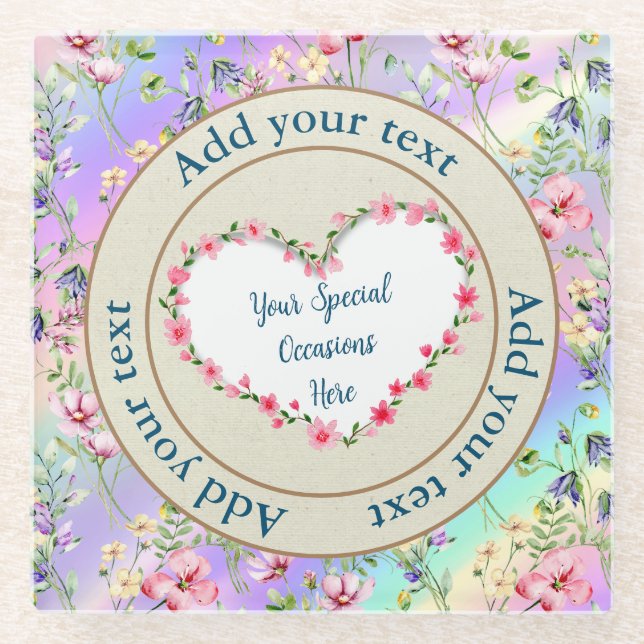 Eleganter, floraler Herzrahmen: für jeden Anlass Glasuntersetzer (Vorderseite)