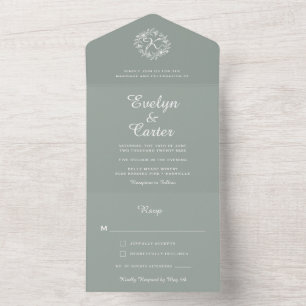 Eleganter floraler Kranz Hochzeit in Sage-Grün All In One Einladung