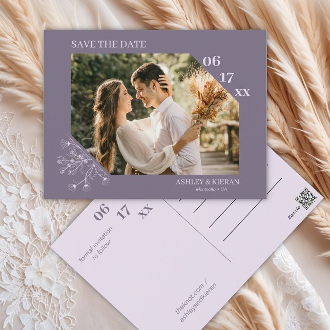 Eleganter floraler Lavendel Hochzeit Sichern Sie d Postkarte (Von Creator hochgeladen)