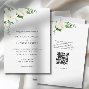 Eleganter floraler Magnolie-Hochzeits-QR-Code Einladung