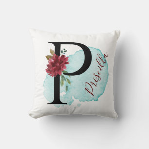 Eleganter floraler Monogramm P Personalisierter Na Kissen