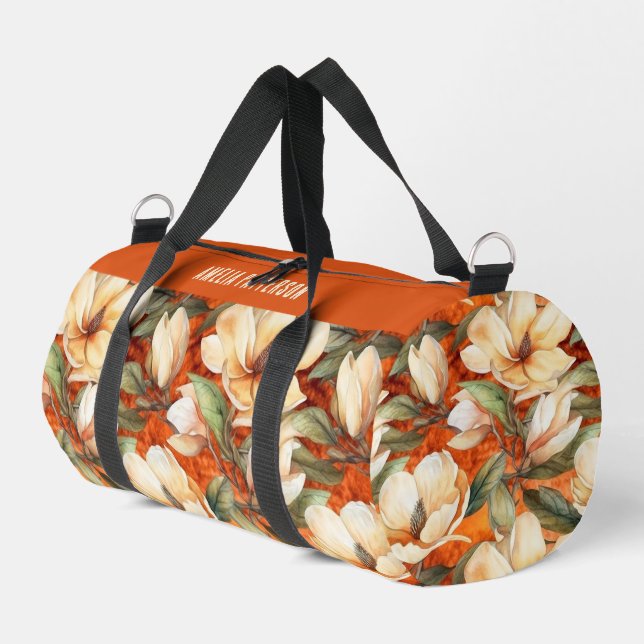 Eleganter, floraler Muster - Personalisierter Name Duffle Bag (Linke Seite)
